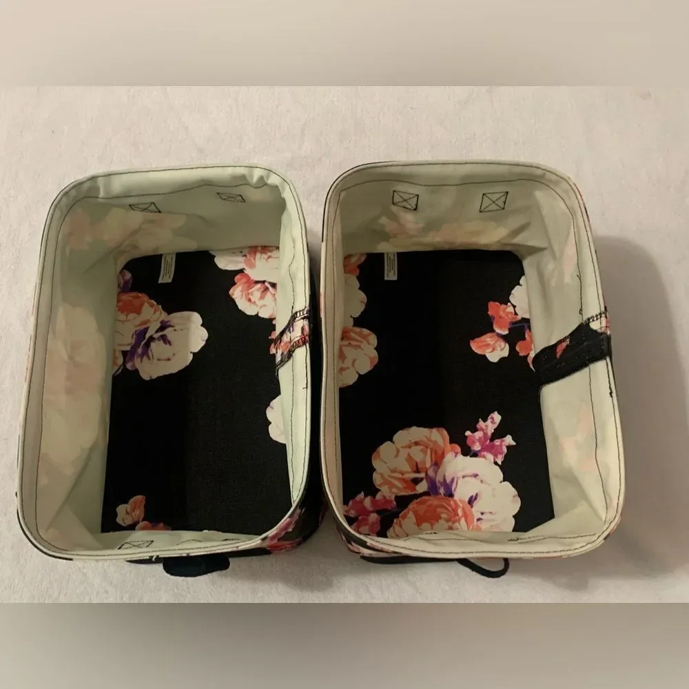 PINK VS HTF VINTAGE BLACK FLORAL STORAGE BIN TRUNK SET OF 2